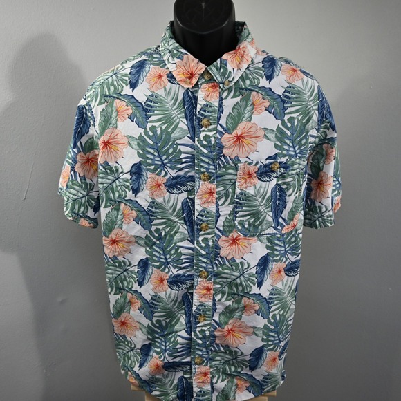 Duluth Trading Co Other - Duluth Trading Co Button Up Mens XL Slim Fit White Floral Tropical Short Sleeve